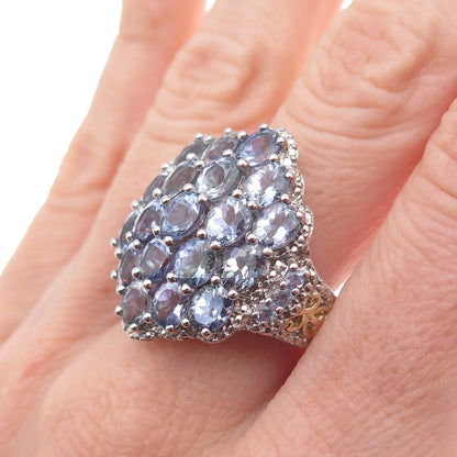 Chuck Clemency 925 Sterling Silver 2-Tone Real Tanzanite Cluster Ring Size 8