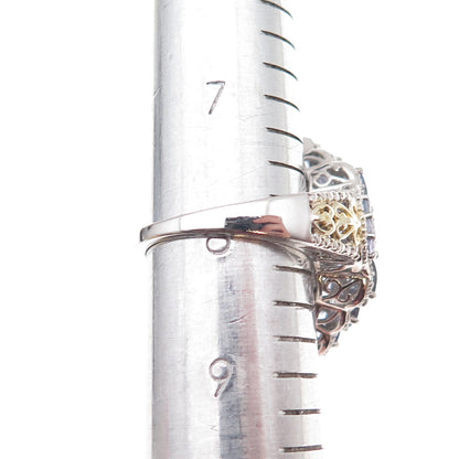 Chuck Clemency 925 Sterling Silver 2-Tone Real Tanzanite Cluster Ring Size 8