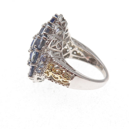 Chuck Clemency 925 Sterling Silver 2-Tone Real Tanzanite Cluster Ring Size 8
