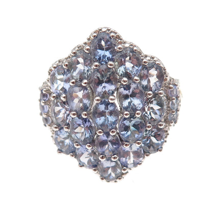 Chuck Clemency 925 Sterling Silver 2-Tone Real Tanzanite Cluster Ring Size 8