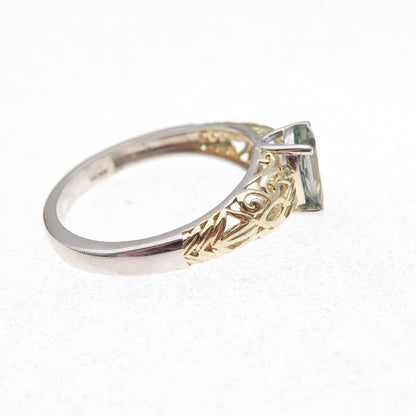 Chuck Clemency 925 Sterling Silver 2-Tone Real Oval-Cut Iolite Ring Size 8.25