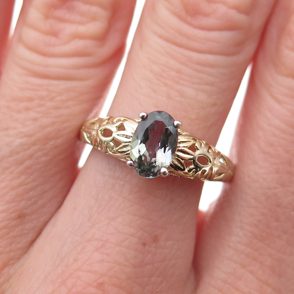 Chuck Clemency 925 Sterling Silver 2-Tone Real Oval-Cut Iolite Ring Size 8.25