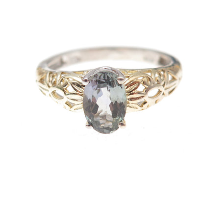 Chuck Clemency 925 Sterling Silver 2-Tone Real Oval-Cut Iolite Ring Size 8.25
