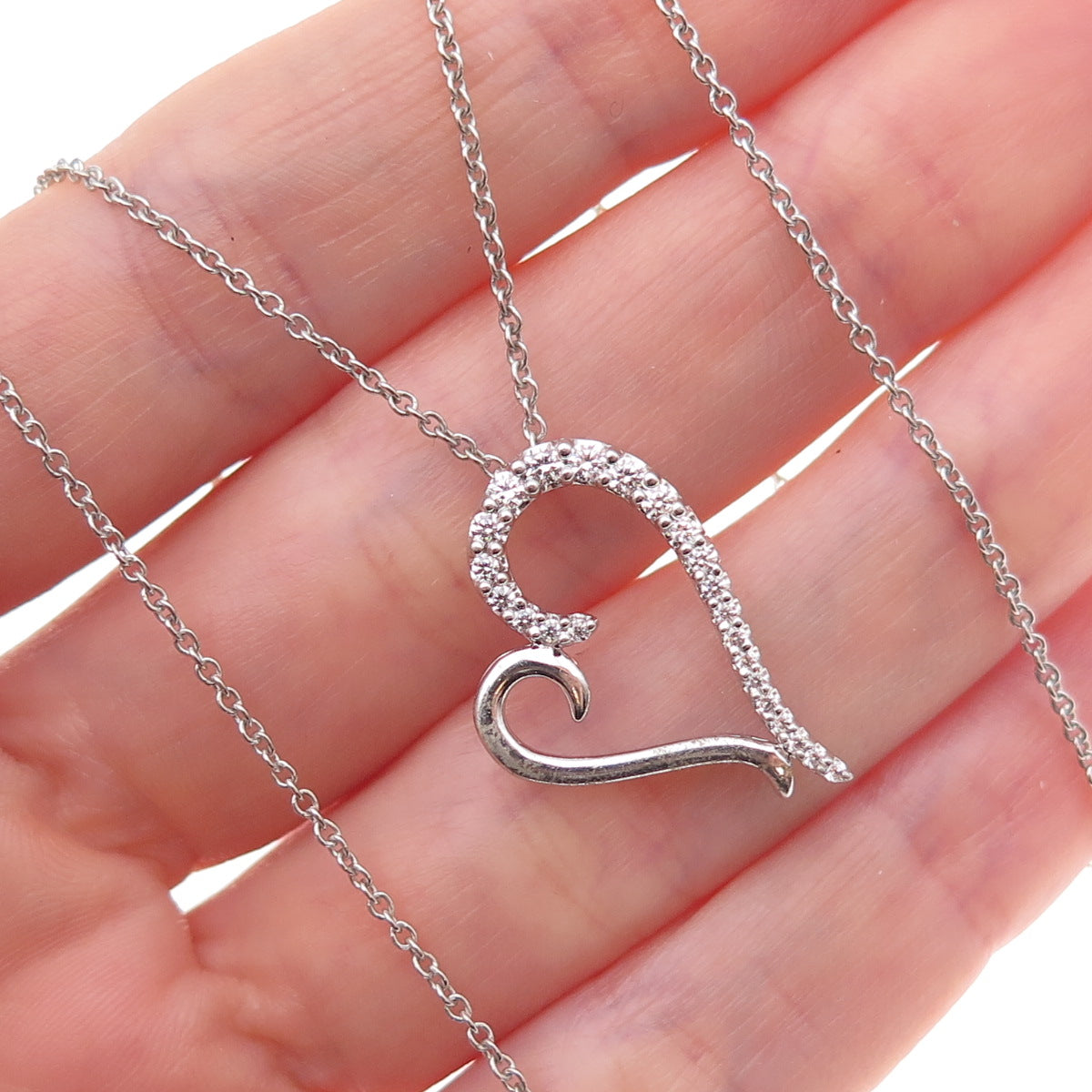 925 Sterling Silver Round-Cut C Z Heart Cable Chain Necklace 18"