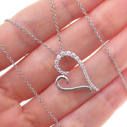 925 Sterling Silver Round-Cut C Z Heart Cable Chain Necklace 18"