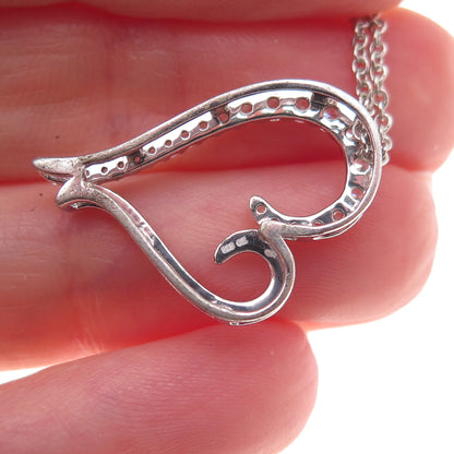 925 Sterling Silver Round-Cut C Z Heart Cable Chain Necklace 18"