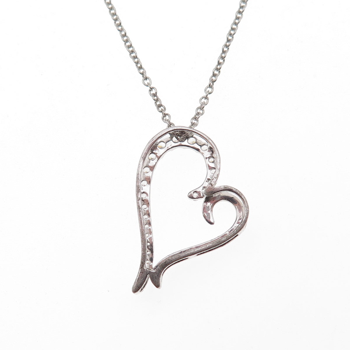 925 Sterling Silver Round-Cut C Z Heart Cable Chain Necklace 18"
