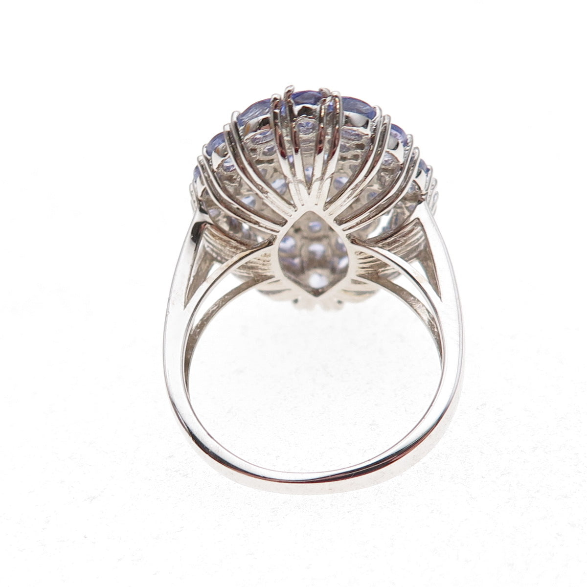 925 Sterling Silver Real Oval & Round-Cut Tanzanite Cluster Ring Size 7.75
