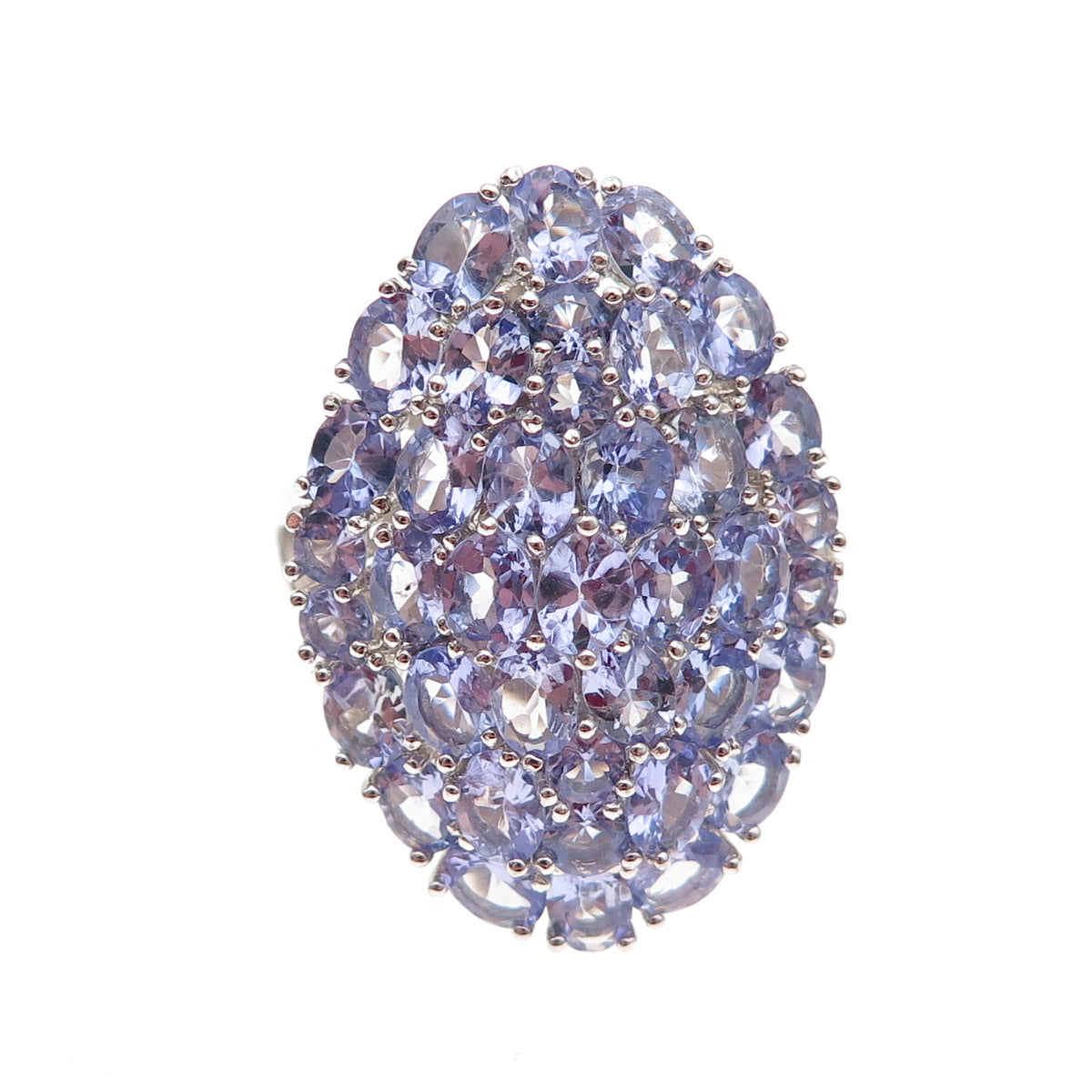 925 Sterling Silver Real Oval & Round-Cut Tanzanite Cluster Ring Size 7.75