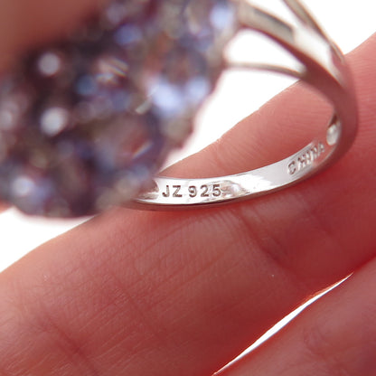 925 Sterling Silver Real Oval & Round-Cut Tanzanite Cluster Ring Size 7.75