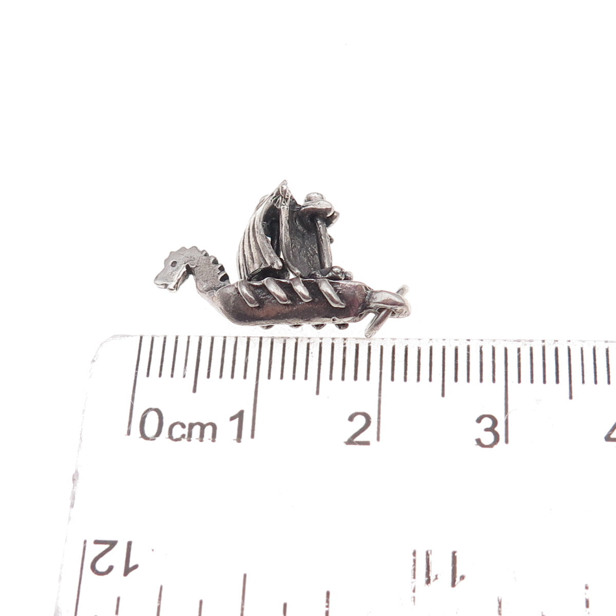 925 Sterling Silver Antique Art Deco Viking Longship Drakkar 3D Charm Pendant
