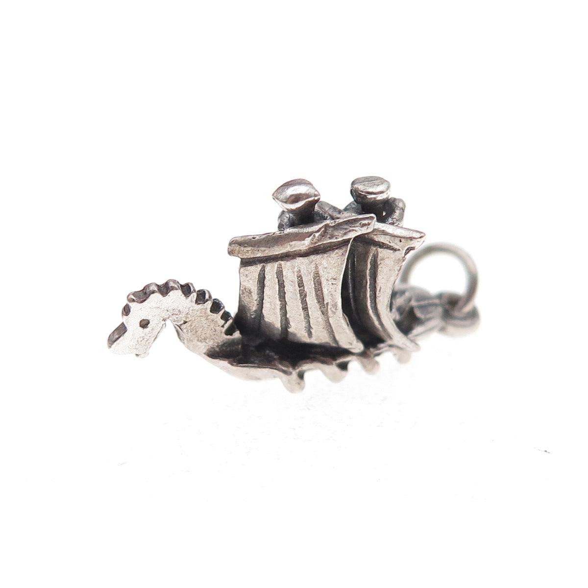 925 Sterling Silver Antique Art Deco Viking Longship Drakkar 3D Charm Pendant