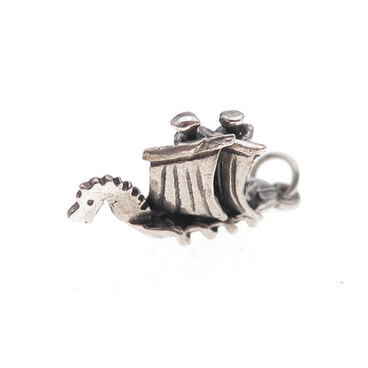 925 Sterling Silver Antique Art Deco Viking Longship Drakkar 3D Charm Pendant