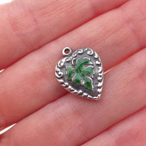 925 Sterling Silver Antique Art Deco Enamel Floral Leaf Heart Chatelaine Pendant