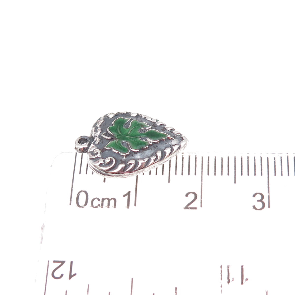 925 Sterling Silver Antique Art Deco Enamel Floral Leaf Heart Chatelaine Pendant