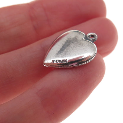 925 Sterling Silver Antique Art Deco Enamel Floral Leaf Heart Chatelaine Pendant