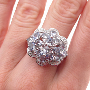Chuck Clemency 925 Sterling Silver Real Tanzanite & White Topaz Ring Size 8.5