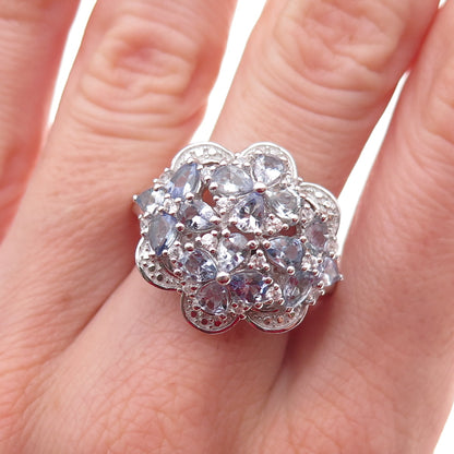 Chuck Clemency 925 Sterling Silver Real Tanzanite & White Topaz Ring Size 8.5