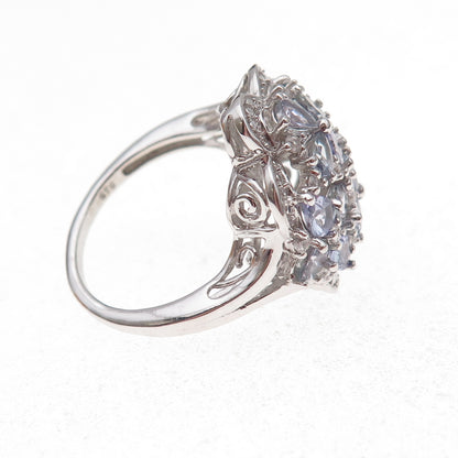 Chuck Clemency 925 Sterling Silver Real Tanzanite & White Topaz Ring Size 8.5
