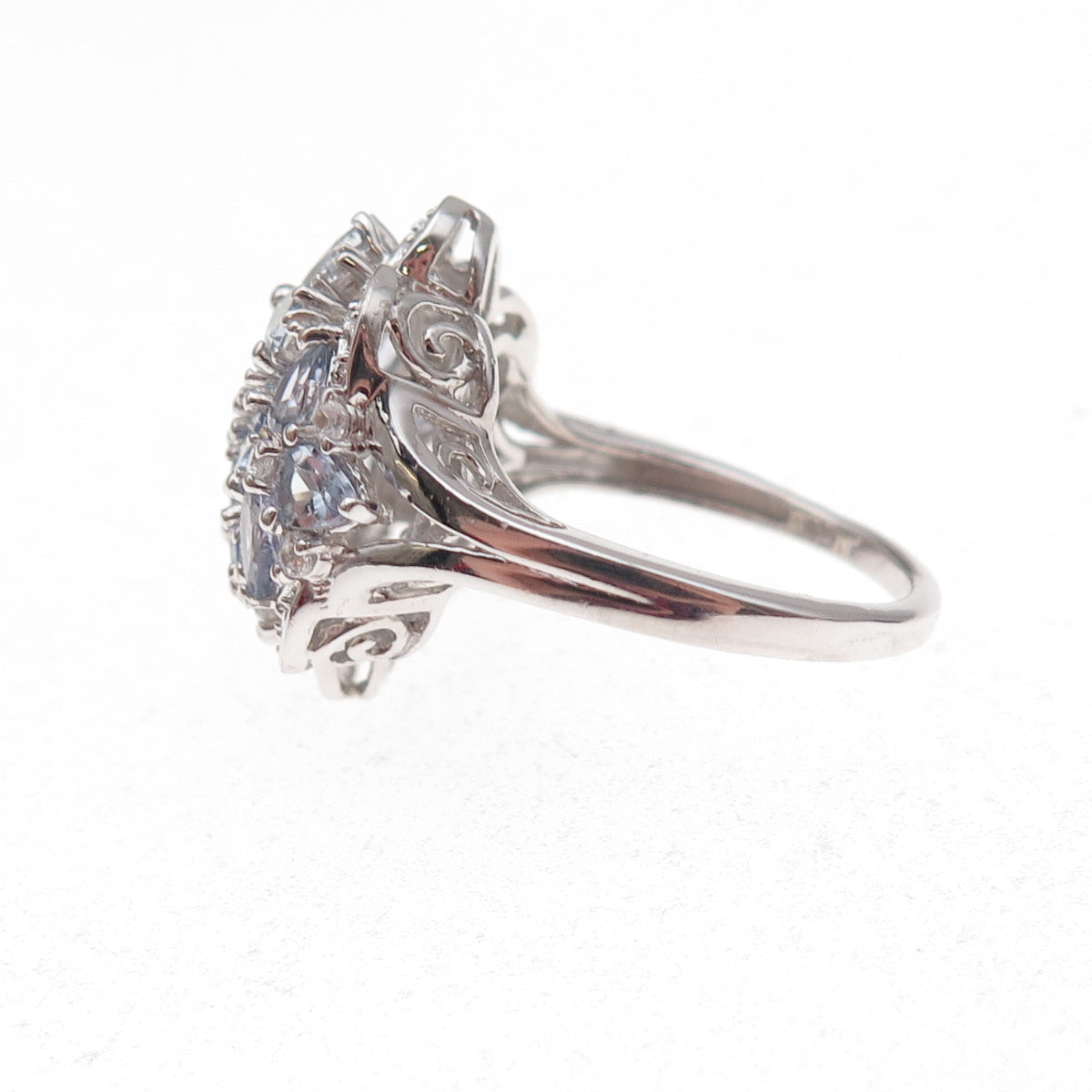 Chuck Clemency 925 Sterling Silver Real Tanzanite & White Topaz Ring Size 8.5