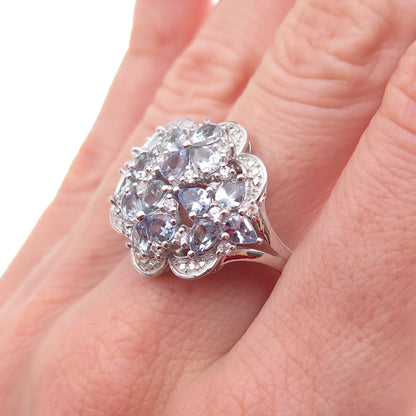 Chuck Clemency 925 Sterling Silver Real Tanzanite & White Topaz Ring Size 8.5