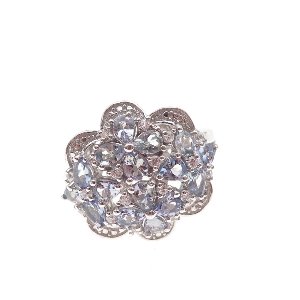 Chuck Clemency 925 Sterling Silver Real Tanzanite & White Topaz Ring Size 8.5