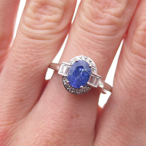 925 Sterling Silver Real Tanzanite & White Topaz Ring Size 8.25