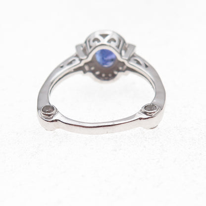 925 Sterling Silver Real Tanzanite & White Topaz Ring Size 8.25