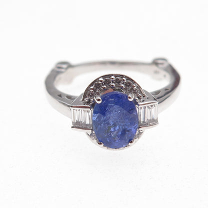 925 Sterling Silver Real Tanzanite & White Topaz Ring Size 8.25