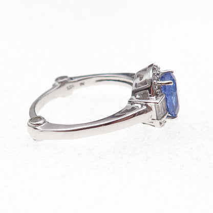 925 Sterling Silver Real Tanzanite & White Topaz Ring Size 8.25