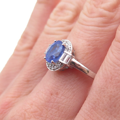 925 Sterling Silver Real Tanzanite & White Topaz Ring Size 8.25