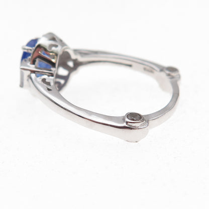 925 Sterling Silver Real Tanzanite & White Topaz Ring Size 8.25