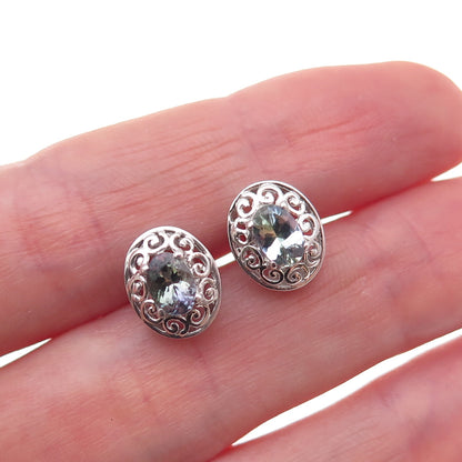 Chuck Clemency 925 Sterling Silver Real Iolite Floral Scroll Stud Earrings