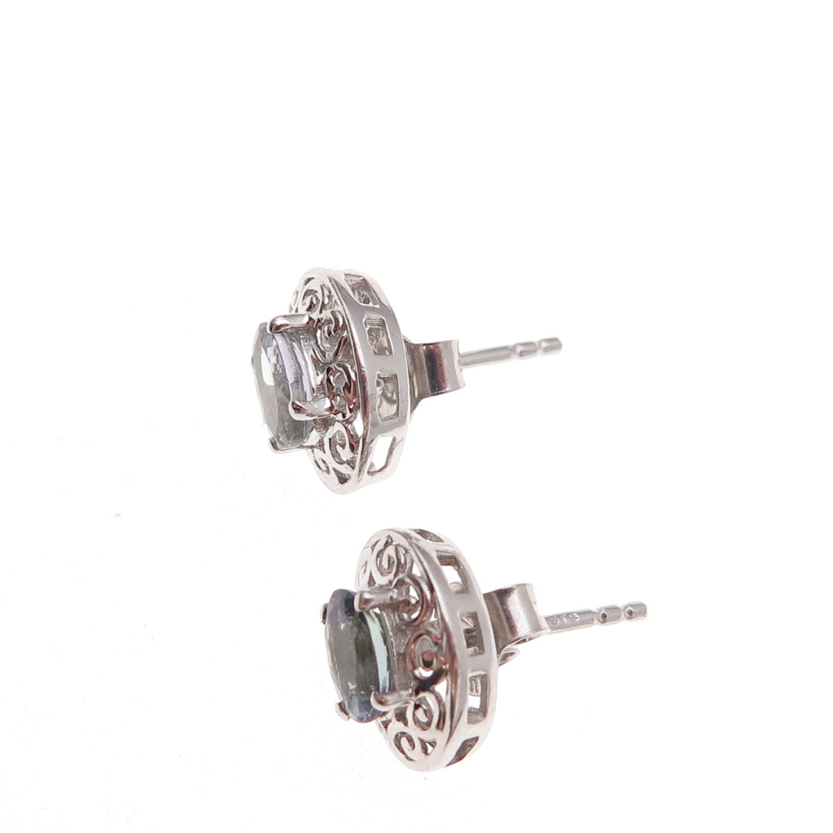 Chuck Clemency 925 Sterling Silver Real Iolite Floral Scroll Stud Earrings