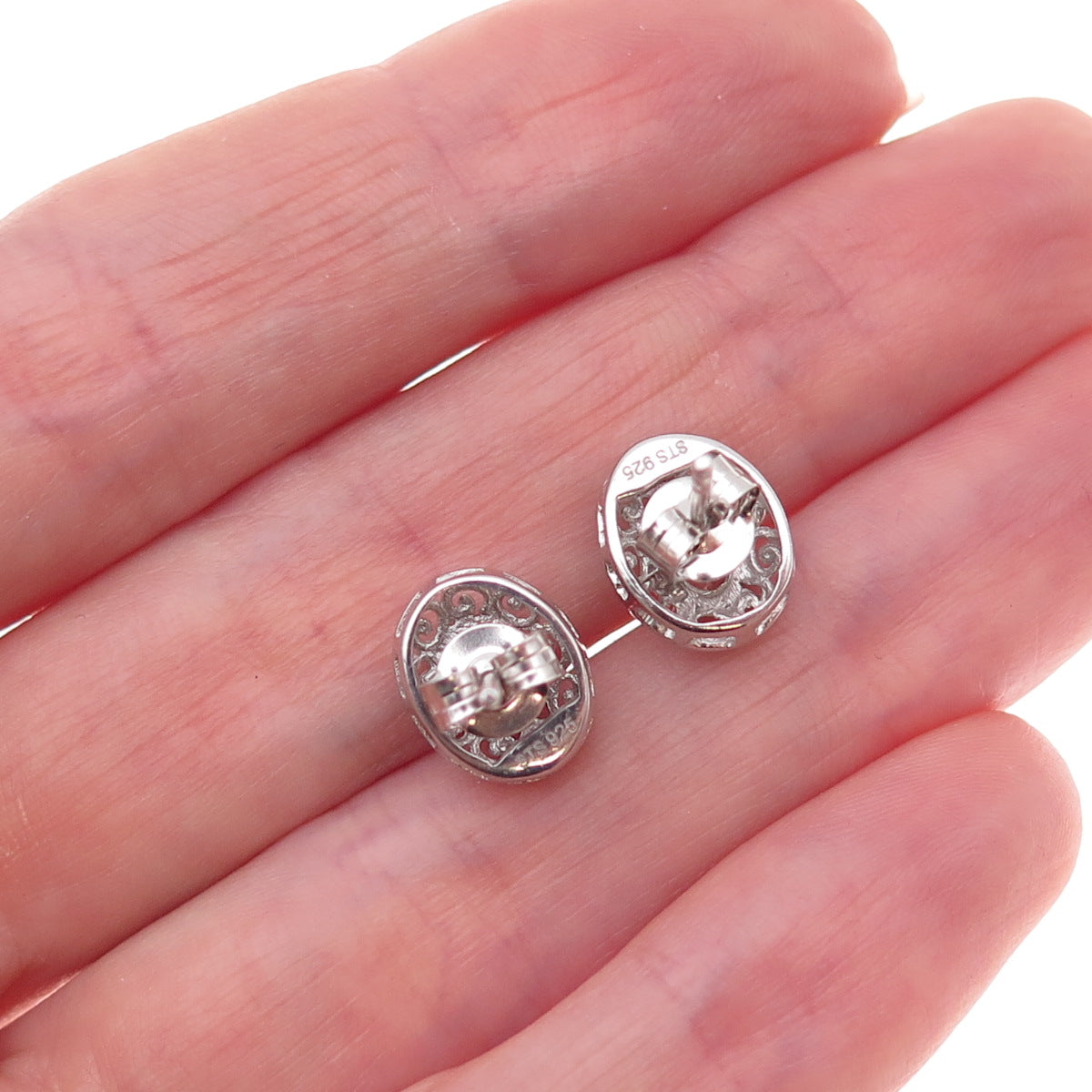 Chuck Clemency 925 Sterling Silver Real Iolite Floral Scroll Stud Earrings