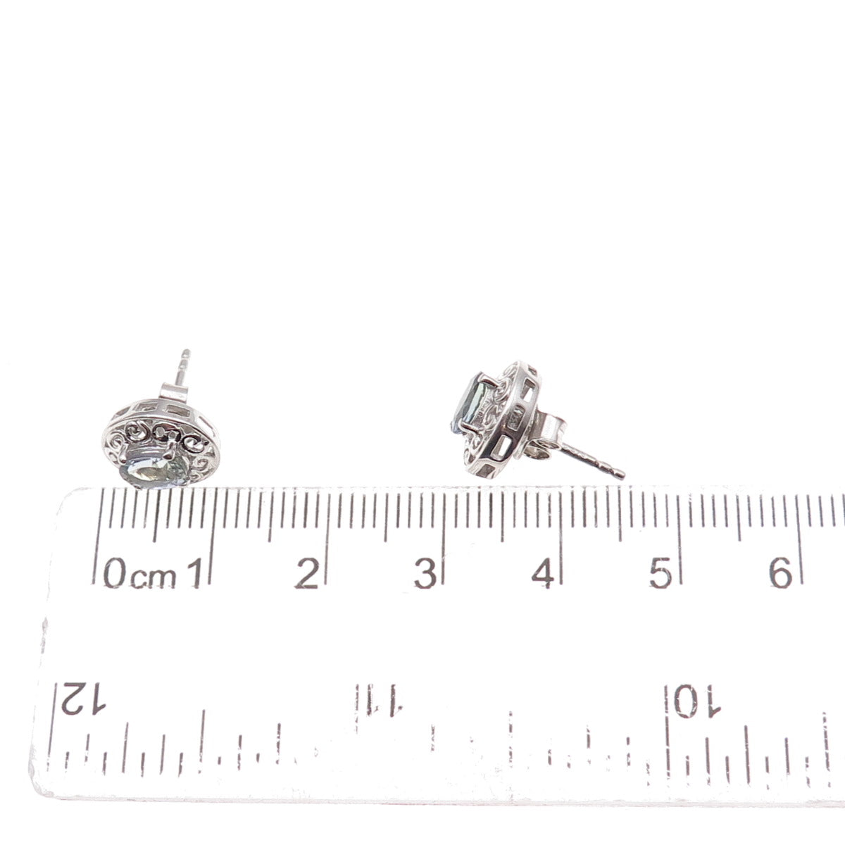 Chuck Clemency 925 Sterling Silver Real Iolite Floral Scroll Stud Earrings