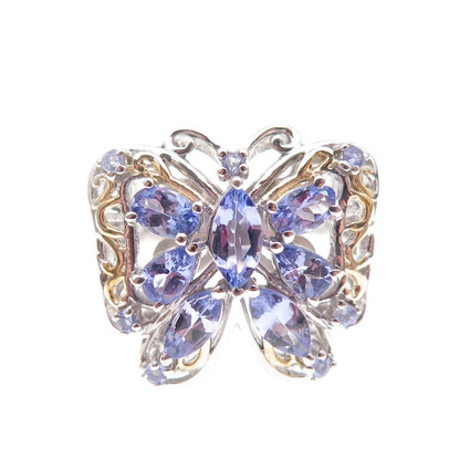 Chuck Clemency Sterling Silver 2-Tone Real Tanzanite Butterfly Ring Size 8.25