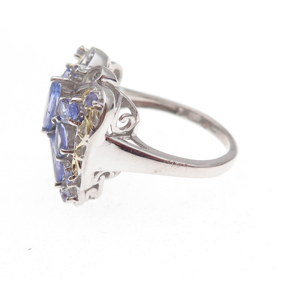 Chuck Clemency Sterling Silver 2-Tone Real Tanzanite Butterfly Ring Size 8.25