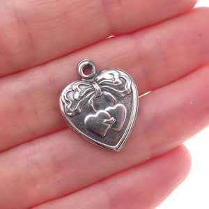 925 Sterling Silver Antique Art Deco Couple Heart Chatelaine Charm Pendant