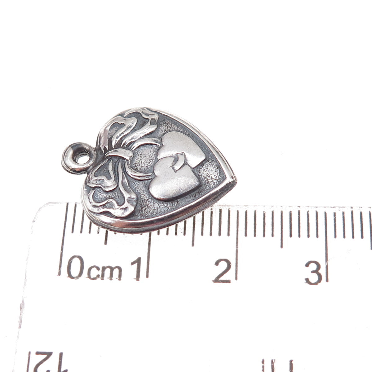 925 Sterling Silver Antique Art Deco Couple Heart Chatelaine Charm Pendant