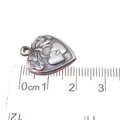 925 Sterling Silver Antique Art Deco Couple Heart Chatelaine Charm Pendant