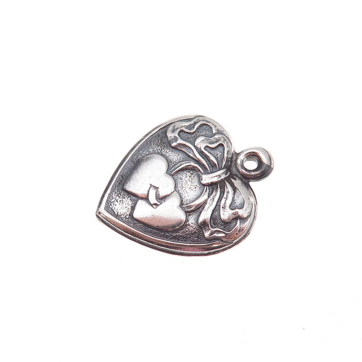 925 Sterling Silver Antique Art Deco Couple Heart Chatelaine Charm Pendant
