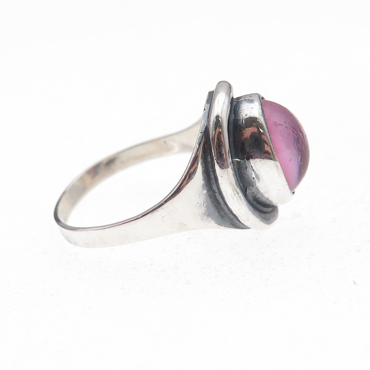 Hermann Siersbol Sterling Silver Vintage Glass Modernist Oxidized Ring Size 6.75