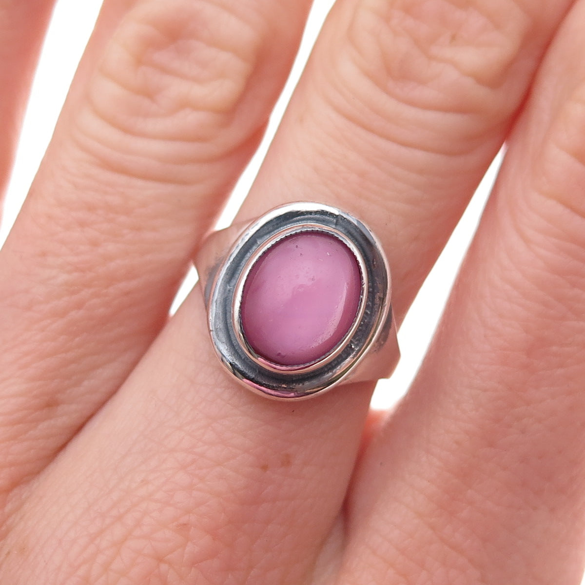 Hermann Siersbol Sterling Silver Vintage Glass Modernist Oxidized Ring Size 6.75