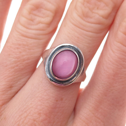 Hermann Siersbol Sterling Silver Vintage Glass Modernist Oxidized Ring Size 6.75