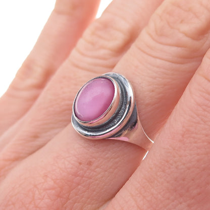 Hermann Siersbol Sterling Silver Vintage Glass Modernist Oxidized Ring Size 6.75