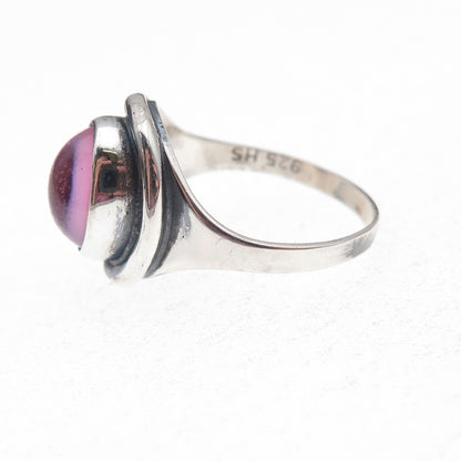 Hermann Siersbol Sterling Silver Vintage Glass Modernist Oxidized Ring Size 6.75