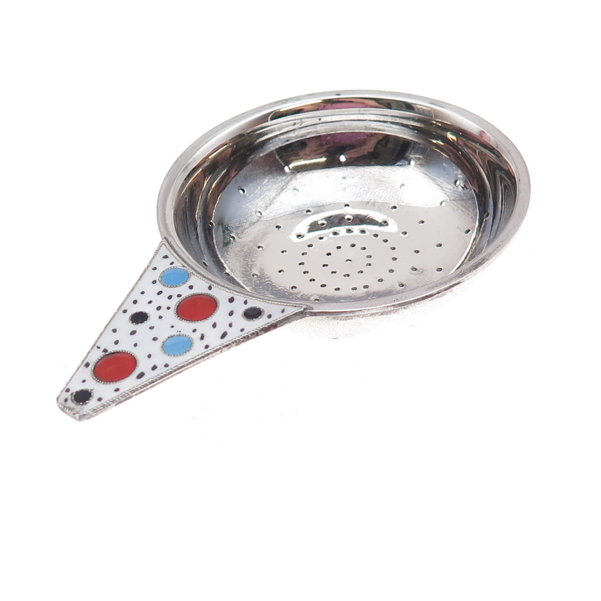 916 Silver Antique Art Deco Cloisonne Enamel Floral Tea Strainer