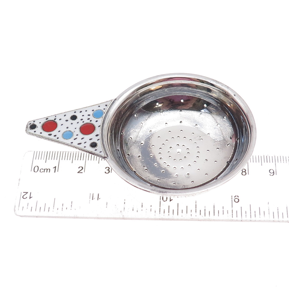 916 Silver Antique Art Deco Cloisonne Enamel Floral Tea Strainer