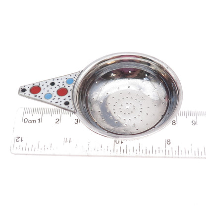 916 Silver Antique Art Deco Cloisonne Enamel Floral Tea Strainer